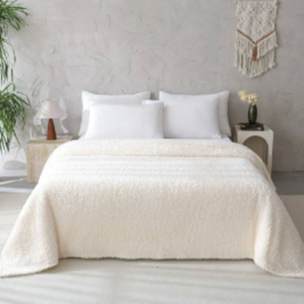 Mainstays Soft Shrepa Faux Shearling Blanket Off White King 102/90